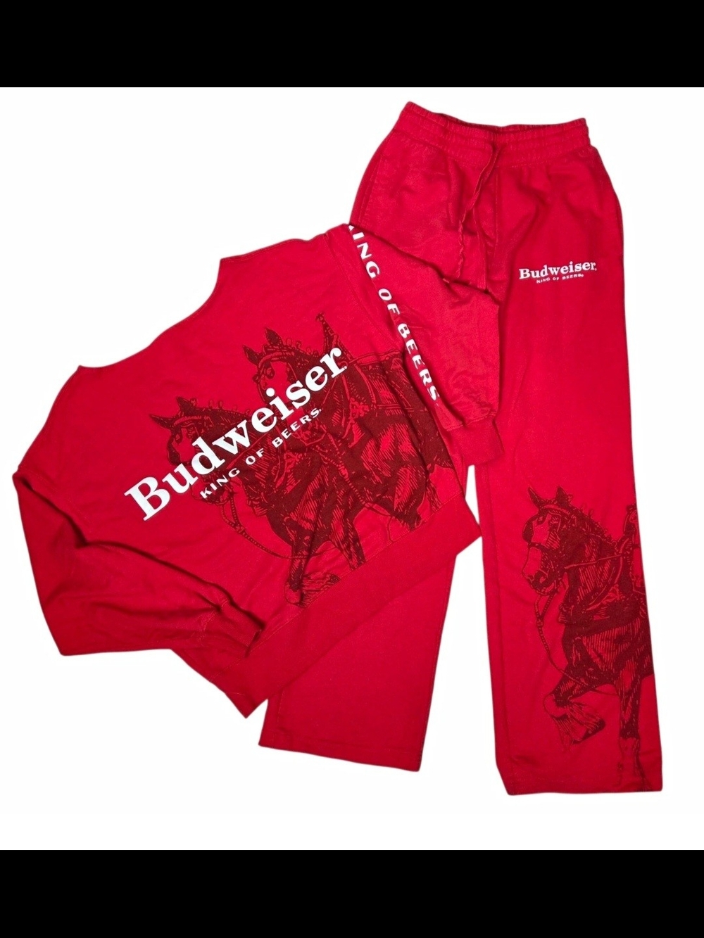 Budweiser Women's Red Logo Boatneck Sweatshirt & Pants Set Size XXS (00)